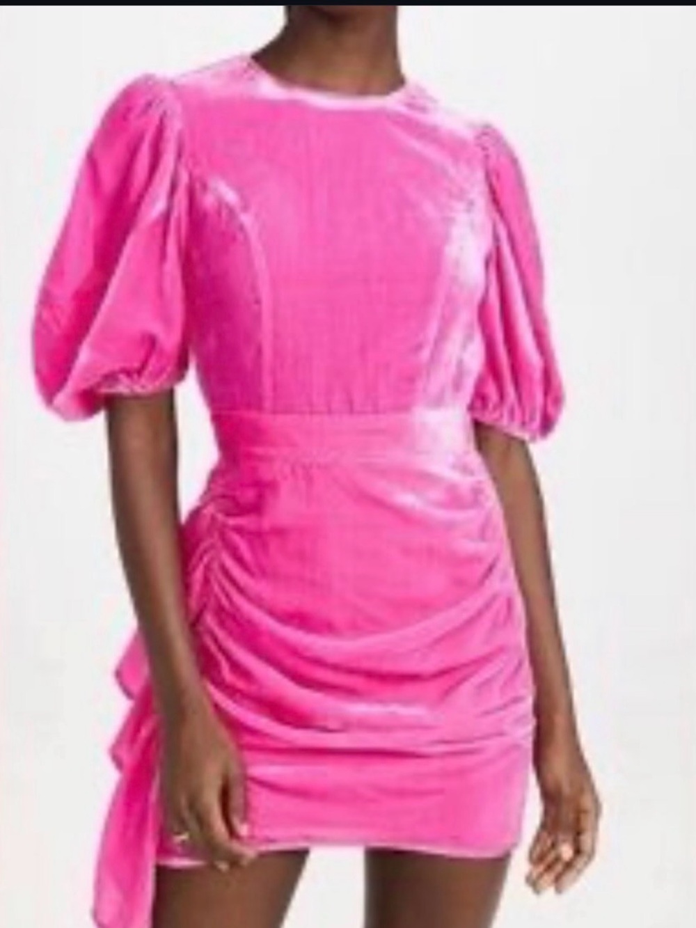 RHODE Hot Pink Velvet Puff-Sleeve Mini Dress